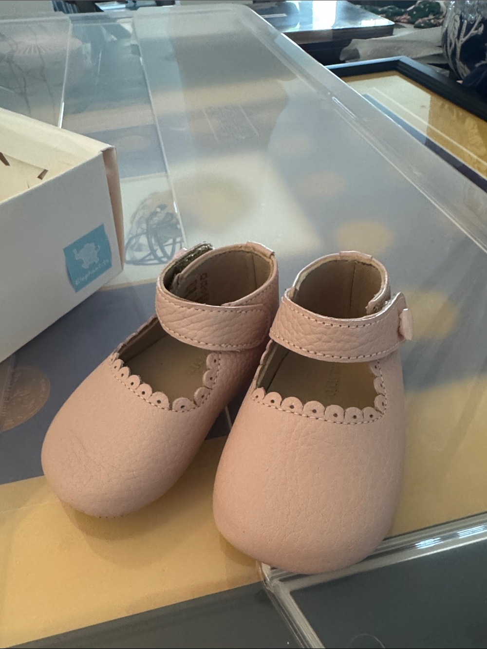 BABY Elephantito Light Pink Mary Jane Baby Shoes with Scalloped Trim